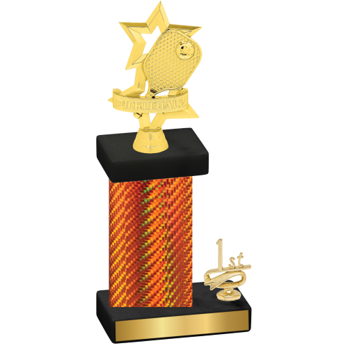 Accented Single Orange Carbon Fiber First Place Pickleball Trophy