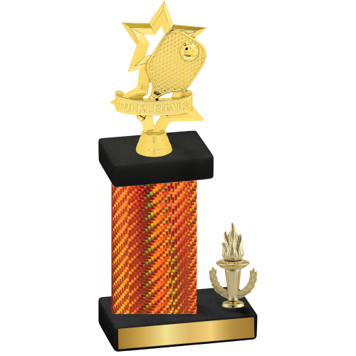 Accented Single Orange Carbon Fiber Victory Pickleball Trophy