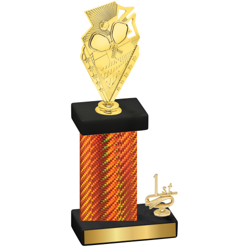 Accented Single Orange Carbon Fiber First Place Pickleball Trophy