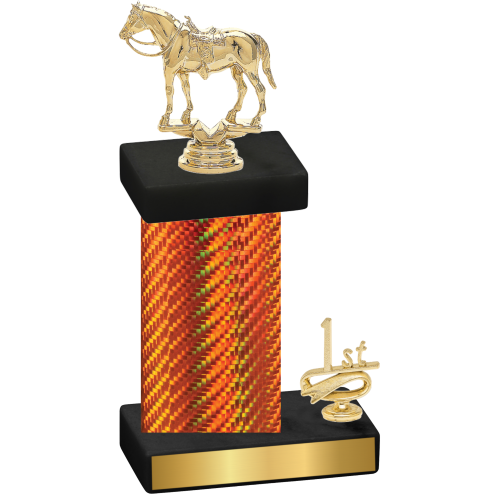 Accented Single Orange Carbon Fiber First Place Horses Trophy