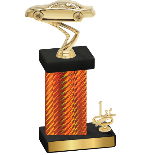 Accented Single Orange Carbon Fiber First Place Cars Trophy