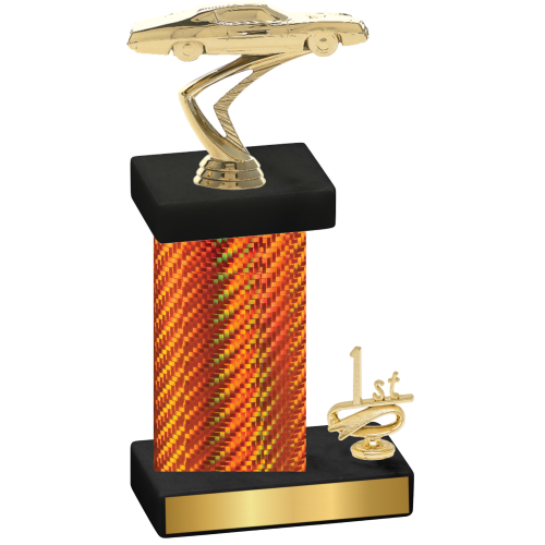 Accented Single Orange Carbon Fiber First Place Cars Trophy