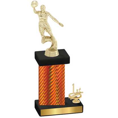 Accented Single Orange Carbon Fiber First Place Basketball Trophy