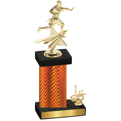 Accented Single Orange Carbon Fiber First Place Flag Football Trophy