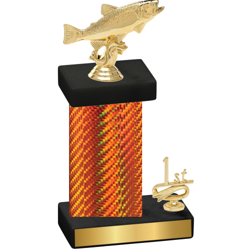 Accented Single Orange Carbon Fiber First Place Fishing Trophy