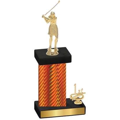 Accented Single Orange Carbon Fiber First Place Golf Trophy