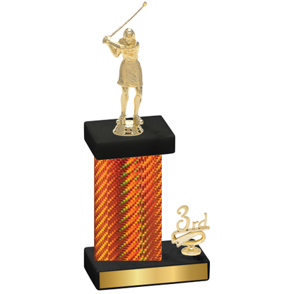 Accented Single Orange Carbon Fiber Third Place Golf Trophy