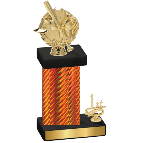 Accented Single Orange Carbon Fiber First Place Baseball Trophy