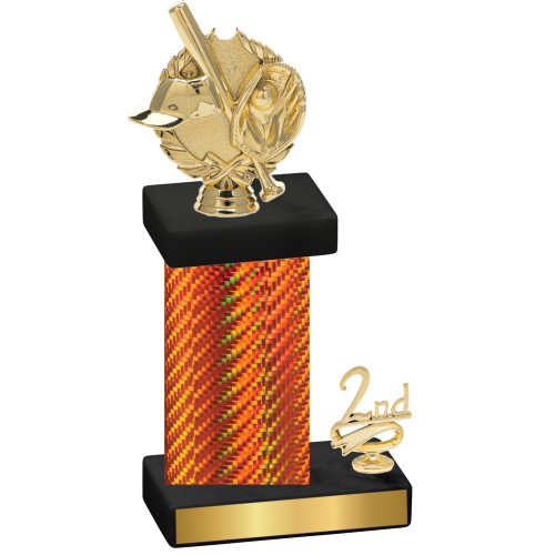 Accented Single Orange Carbon Fiber Second Place Baseball Trophy