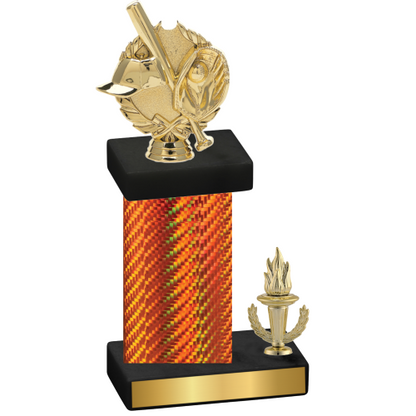 Accented Single Orange Carbon Fiber Victory Baseball Trophy