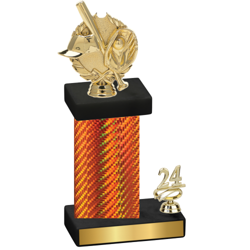 Accented Single Orange Carbon Fiber Year Baseball Trophy