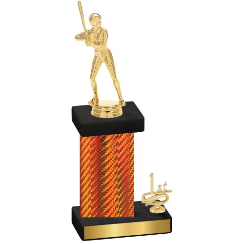 Accented Single Orange Carbon Fiber First Place Softball Trophy