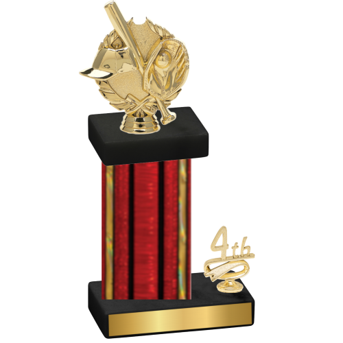 Accented Single Red Glacier Fourth Place Baseball Trophy