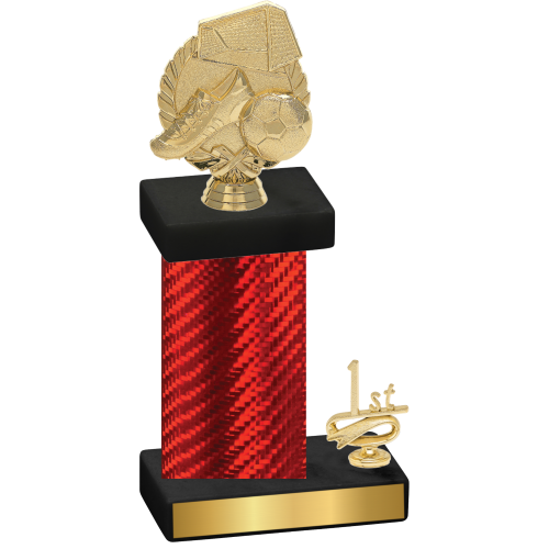 Accented Single Red Carbon Fiber First Place Soccer Trophy