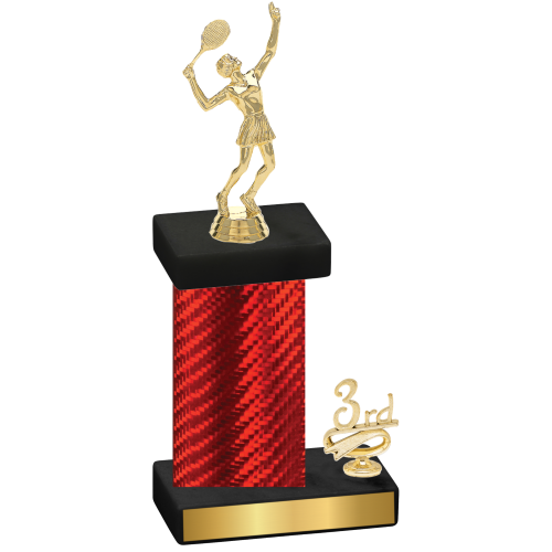 Accented Single Red Carbon Fiber Third Place Tennis Trophy