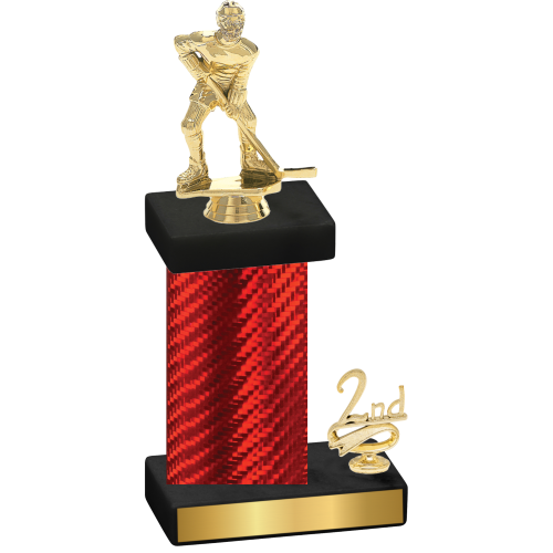 Accented Single Red Carbon Fiber Second Place Hockey Trophy