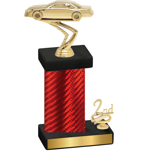 Accented Single Red Carbon Fiber Second Place Cars Trophy