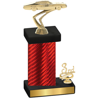 Accented Single Red Carbon Fiber Third Place Cars Trophy