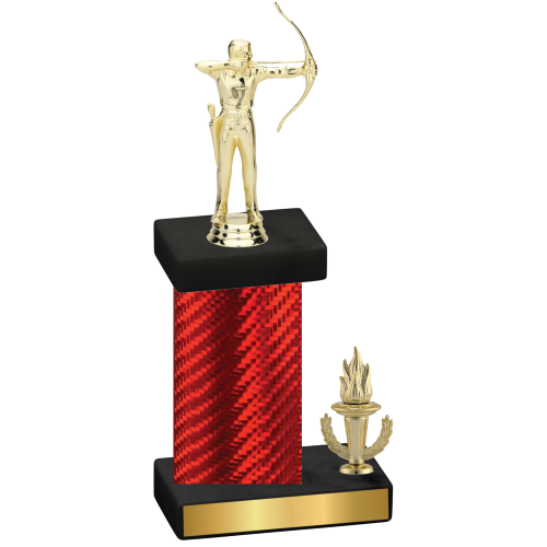 Accented Single Red Carbon Fiber Victory Archery Trophy