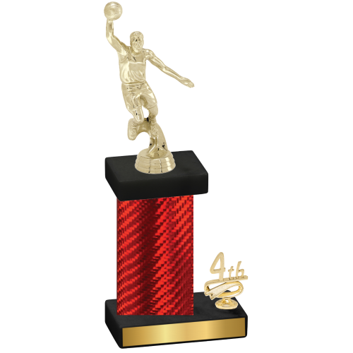 Accented Single Red Carbon Fiber Fourth Place Basketball Trophy