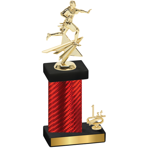 Accented Single Red Carbon Fiber First Place Flag Football Trophy