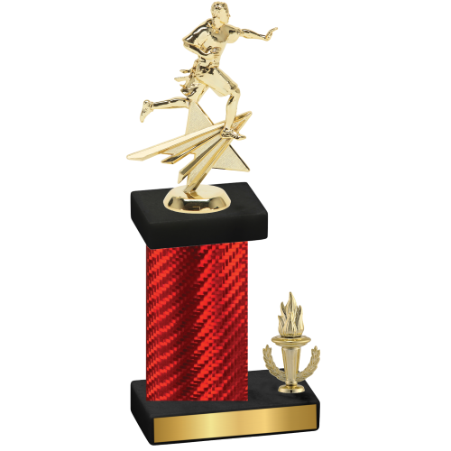 Accented Single Red Carbon Fiber Victory Flag Football Trophy