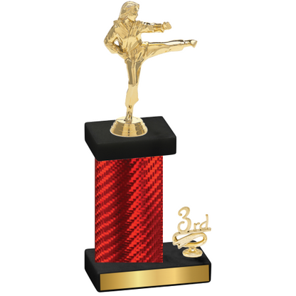 Accented Single Red Carbon Fiber Third Place Karate Trophy