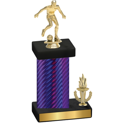 Accented Single Purple Carbon Fiber Victory Soccer Trophy