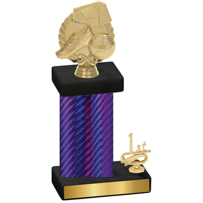 Accented Single Purple Carbon Fiber First Place Soccer Trophy