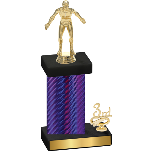 Accented Single Purple Carbon Fiber Third Place Wrestling Trophy