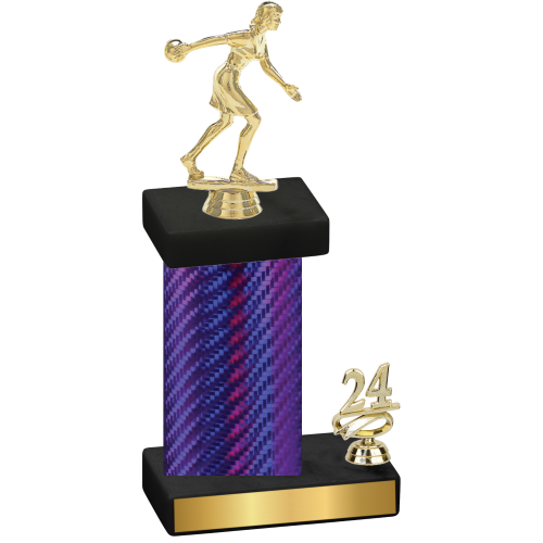 Accented Single Purple Carbon Fiber Year Bowling Trophy