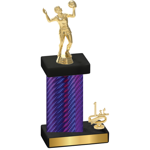 Accented Single Purple Carbon Fiber First Place Volleyball Trophy