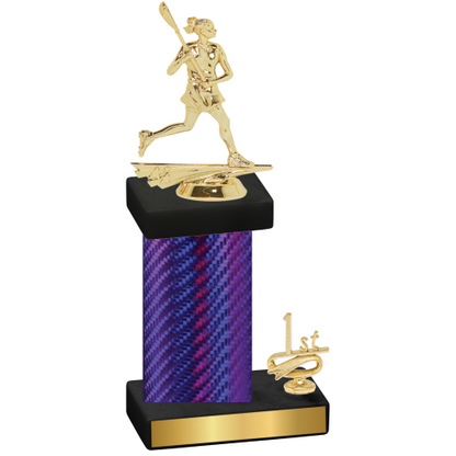 Accented Single Purple Carbon Fiber First Place Lacrosse Trophy