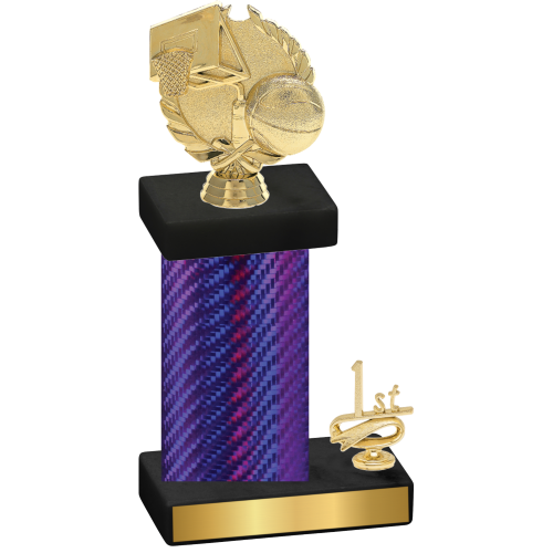 Accented Single Purple Carbon Fiber First Place Basketball Trophy