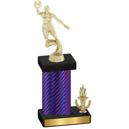 Accented Single Purple Carbon Fiber Victory Basketball Trophy