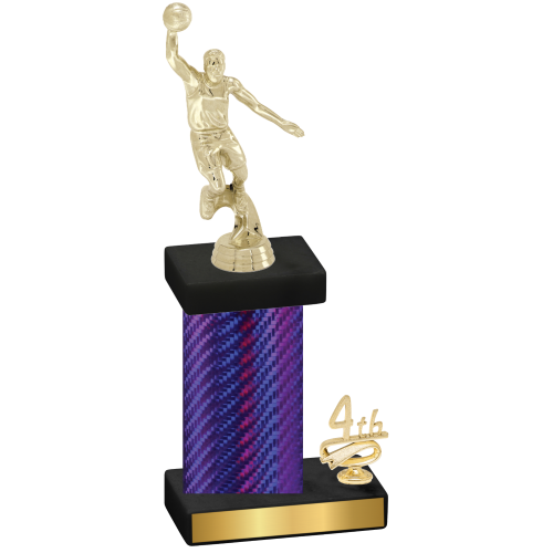 Accented Single Purple Carbon Fiber Fourth Place Basketball Trophy