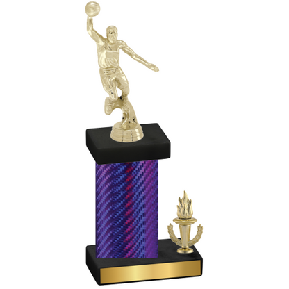 Accented Single Purple Carbon Fiber Victory Basketball Trophy