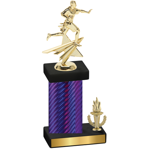 Accented Single Purple Carbon Fiber Victory Flag Football Trophy