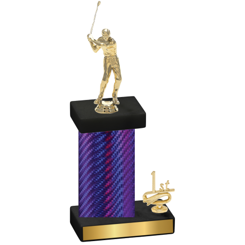 Accented Single Purple Carbon Fiber First Place Golf Trophy