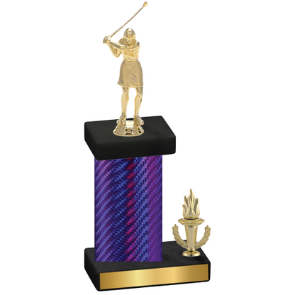 Accented Single Purple Carbon Fiber Victory Golf Trophy