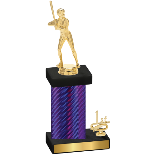 Accented Single Purple Carbon Fiber First Place Softball Trophy