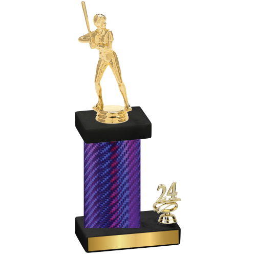 Accented Single Purple Carbon Fiber Year Softball Trophy