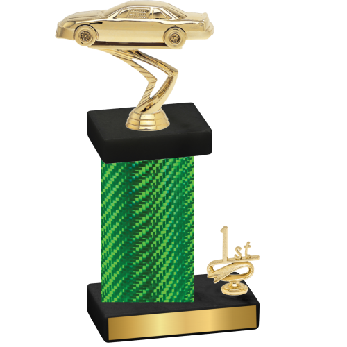 Accented Single Green Carbon Fiber First Place Cars Trophy