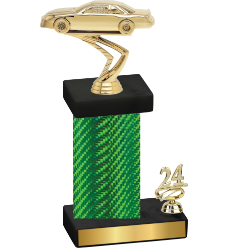 Accented Single Green Carbon Fiber Year Cars Trophy