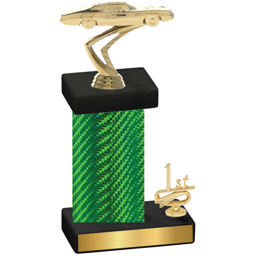 Accented Single Green Carbon Fiber First Place Cars Trophy