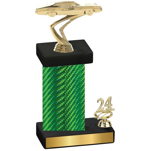 Accented Single Green Carbon Fiber Year Cars Trophy