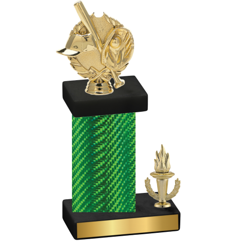 Accented Single Green Carbon Fiber Victory Baseball Trophy