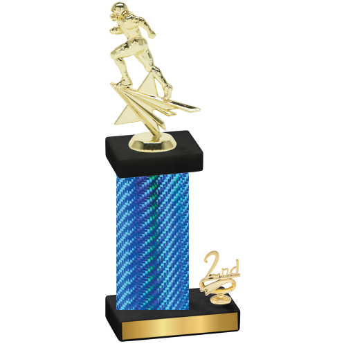 Accented Single Blue Carbon Fiber Second Place Football Trophy