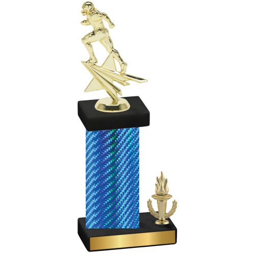 Accented Single Blue Carbon Fiber Victory Football Trophy