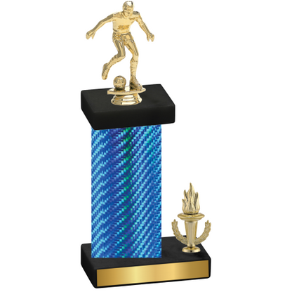 Accented Single Blue Carbon Fiber Victory Soccer Trophy